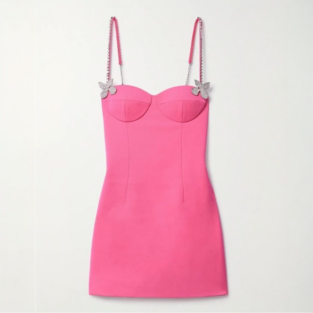 AREA Pink Mini‎ Dress Crystal Embellished Size 10 Wool Blend Crepe